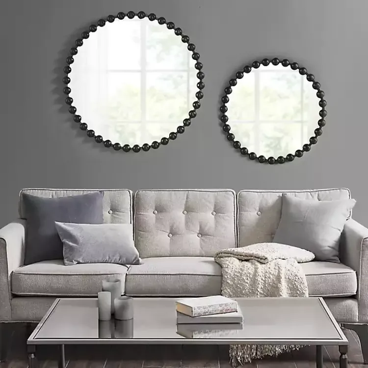 Decorative Mirrors-Kirklands Home Black Foiled Beaded Wall Mirror, 36 in.