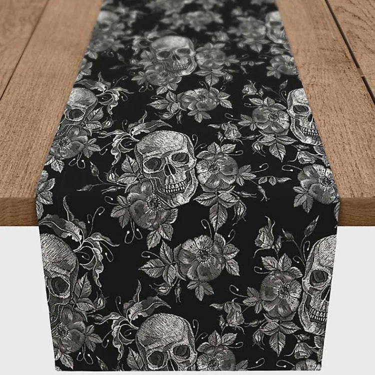 Table Linens-Kirklands Home Floral Skulls Halloween Table Runner