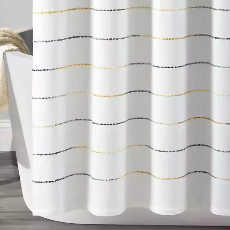 Shower Curtains-Kirklands Home Yellow and Gray Ombre Stripe Shower Curtain