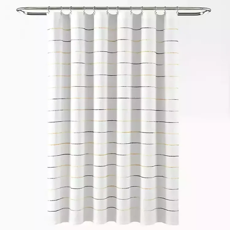 Shower Curtains-Kirklands Home Yellow and Gray Ombre Stripe Shower Curtain
