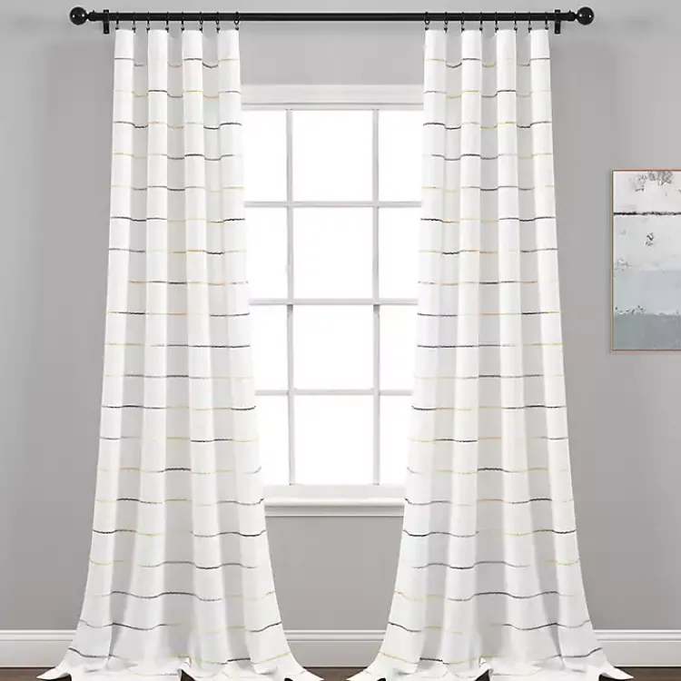 Curtains & Drapes-Kirklands Home Yellow and Gray Stripe Curtain Panel Set, 95 in.