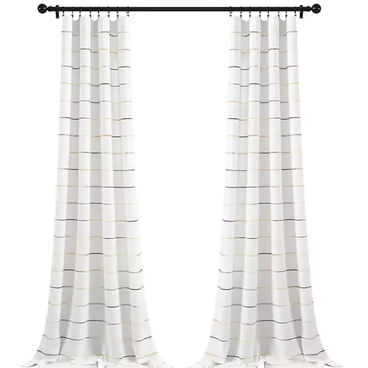 Curtains & Drapes-Kirklands Home Yellow and Gray Stripe Curtain Panel Set, 95 in.