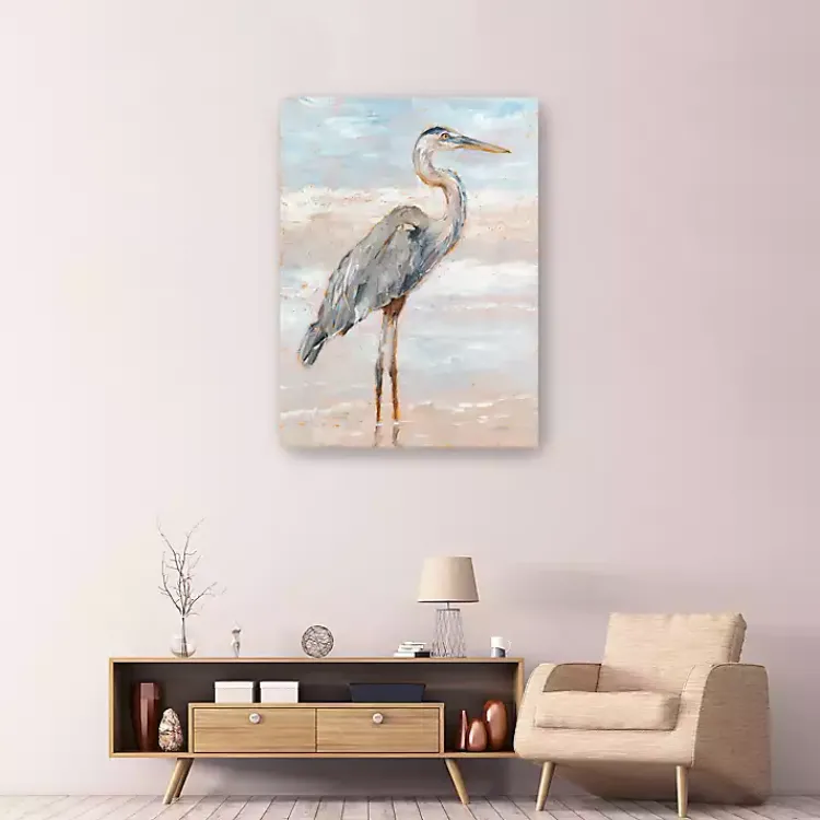 Canvas Art-Kirklands Home Beach Heron I Giclee Canvas Art Print, 48x36 in. Blue