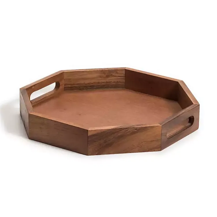 Serving & Entertaining-Kirklands Home Acacia Wood Octagon Serving Tray, 17 in. Brown