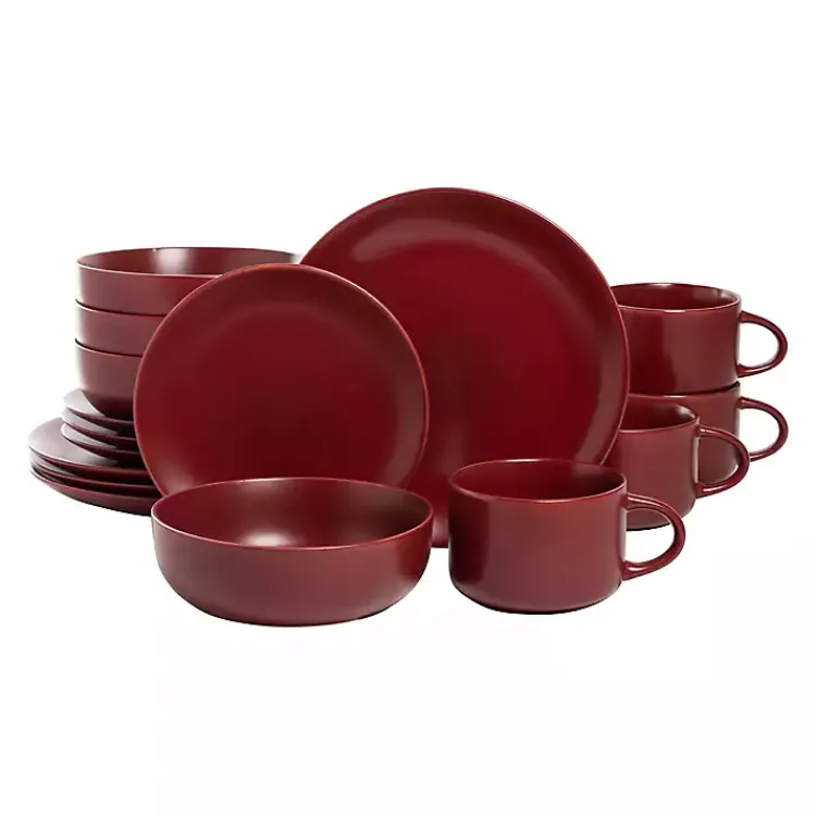 Dinnerware-Kirklands Home Matte Ceramic 16-pc. Dinnerware Set Red
