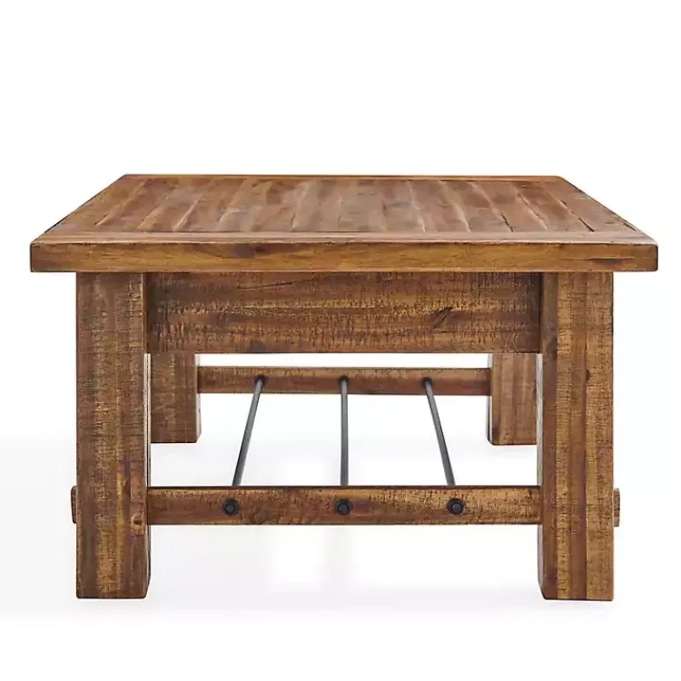 Coffee Tables-Kirklands Home Honey Acacia Wood Coffee Table with Metal Bars Tan