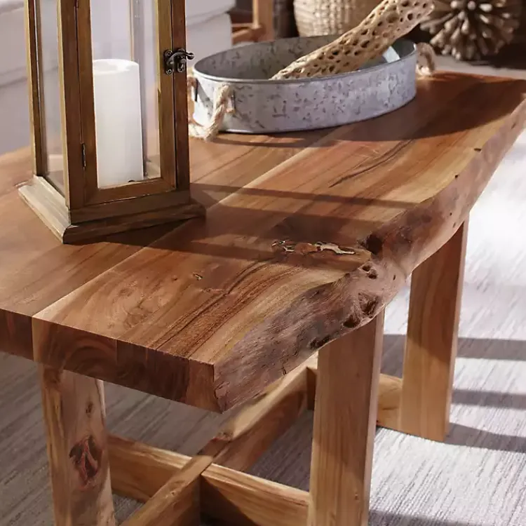 Coffee Tables-Kirklands Home Live Edge Coffee Table with Crossed Legs, 42 in. Tan