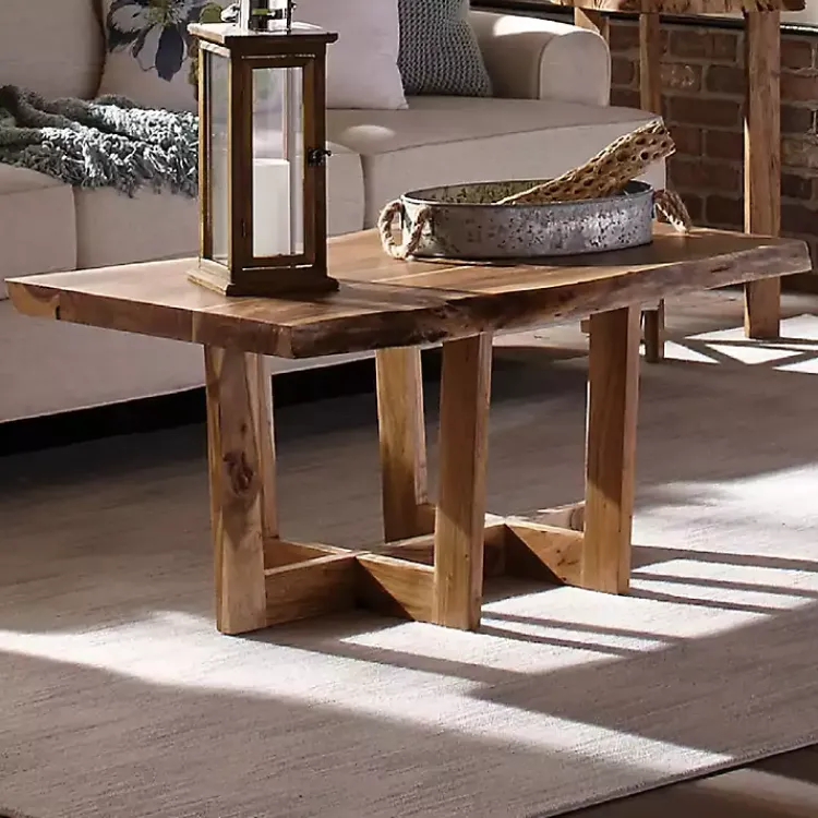 Coffee Tables-Kirklands Home Live Edge Coffee Table with Crossed Legs, 42 in. Tan