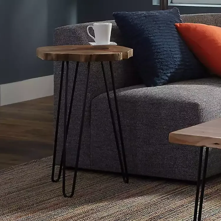 Accent & End Tables-Kirklands Home Round Natural Live Edge Hairpin Legs Accent Table