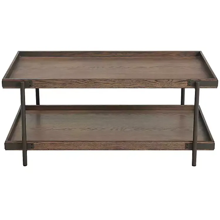 Coffee Tables-Kirklands Home Mahogany Oak Wood Tray Top Coffee Table Brown