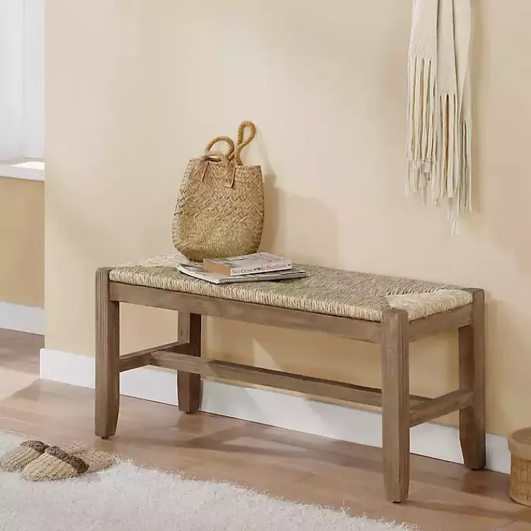 Benches & Ottomans-Kirklands Home Natural Twisted Seagrass and Wood Bench Tan
