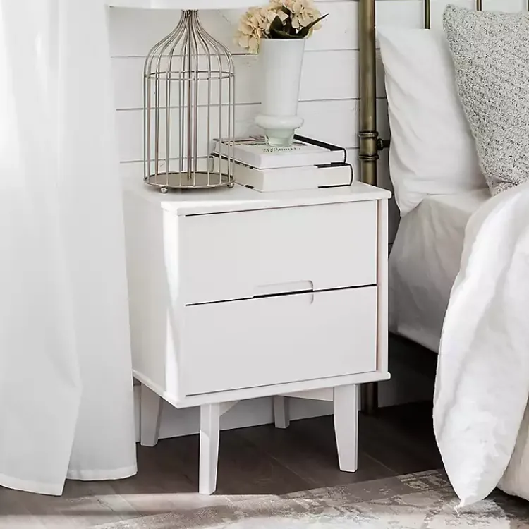 Nightstands-Kirklands Home Wood Cut-Out Handle Nightstand White