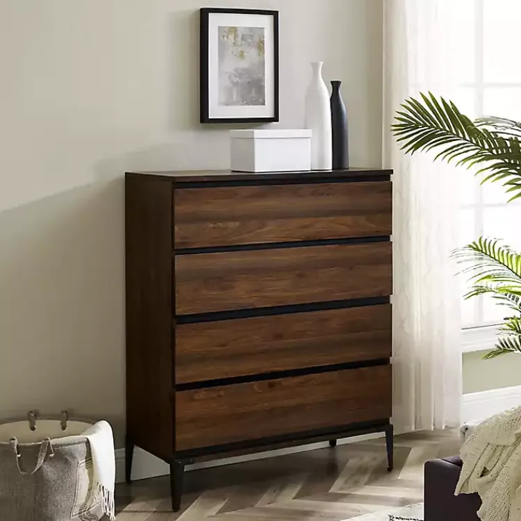 Dressers & Chests-Kirklands Home Dark Walnut Midcentury Four-Drawer Chest Brown