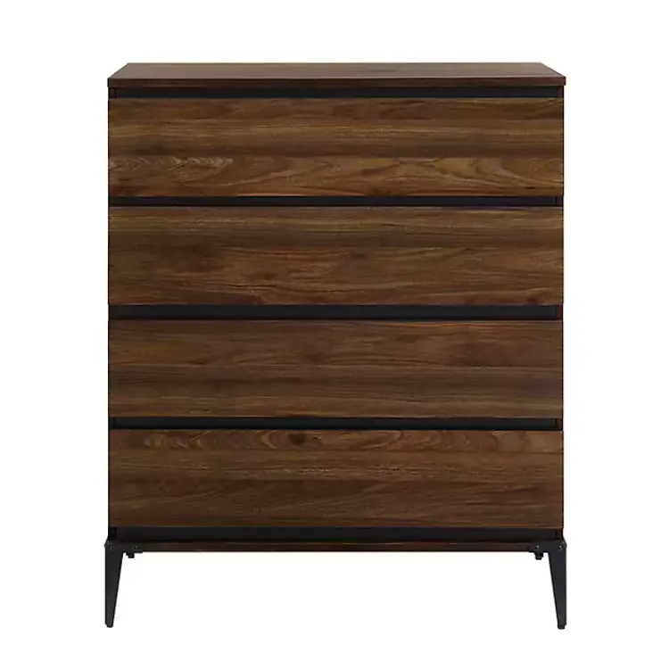 Dressers & Chests-Kirklands Home Dark Walnut Midcentury Four-Drawer Chest Brown