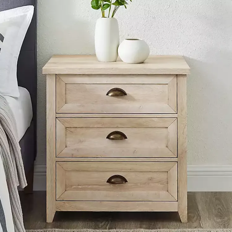 Dressers & Chests-Kirklands Home Oak Bronze Cupped Handle Nightstand White