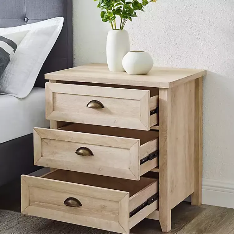 Dressers & Chests-Kirklands Home Oak Bronze Cupped Handle Nightstand White