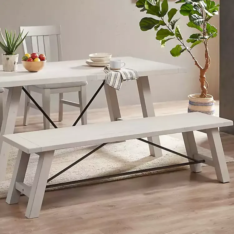 Dining Chairs-Kirklands Home Sofia Wooden Dining Bench with Metal Bars White