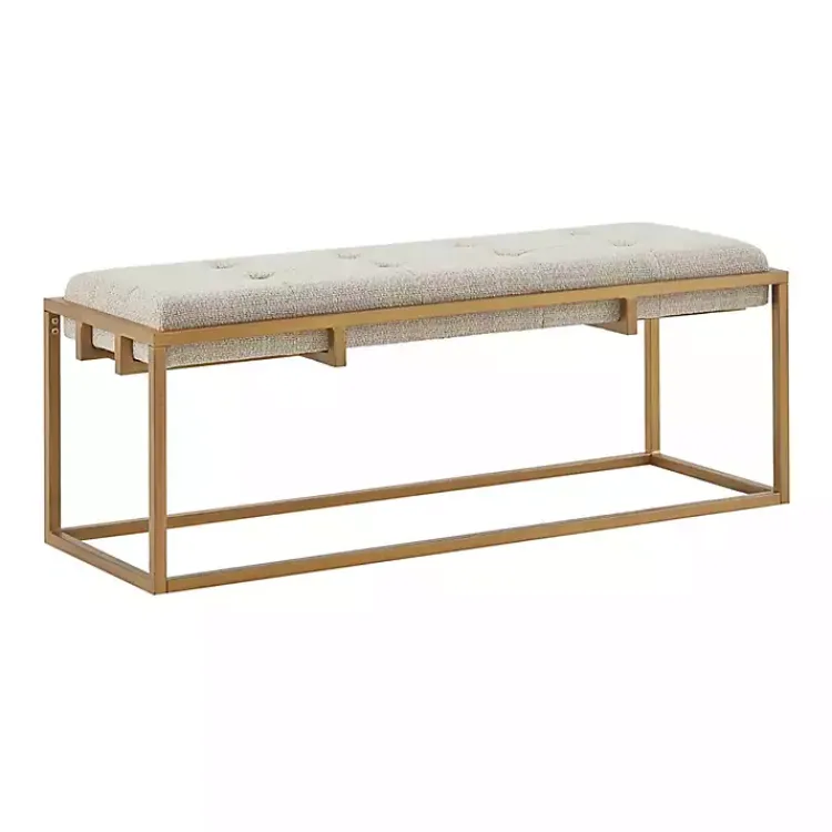 Benches & Ottomans-Kirklands Home Tufted Bronze Metal Bench Tan