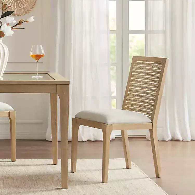 Dining Chairs-Kirklands Home Cane Back Upholstered Wood Dining Chairs, Set of 2 Tan