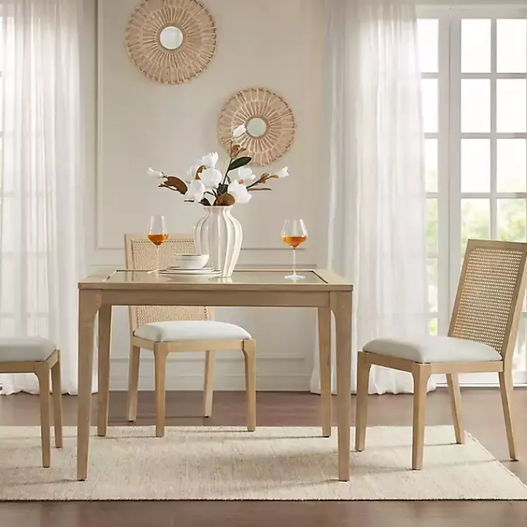 Dining Chairs-Kirklands Home Cane Back Upholstered Wood Dining Chairs, Set of 2 Tan