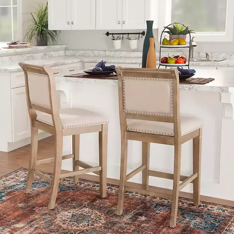 Bar Stools & Counter Height Stools-Kirklands Home Natural Upholstered Wood Frame Counter Stool Tan