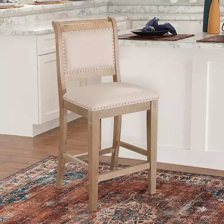 Bar Stools & Counter Height Stools-Kirklands Home Natural Upholstered Wood Frame Counter Stool Tan