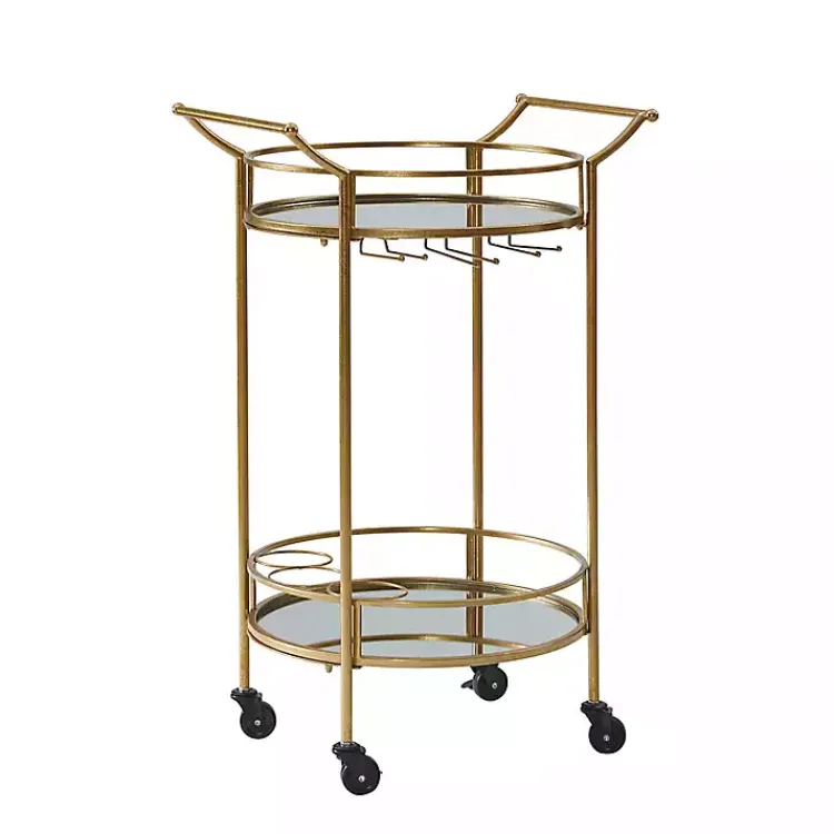 Kitchen Islands & Bar Carts-Kirklands Home Gold Metal Frame Bar Cart with Mirrored Shelves