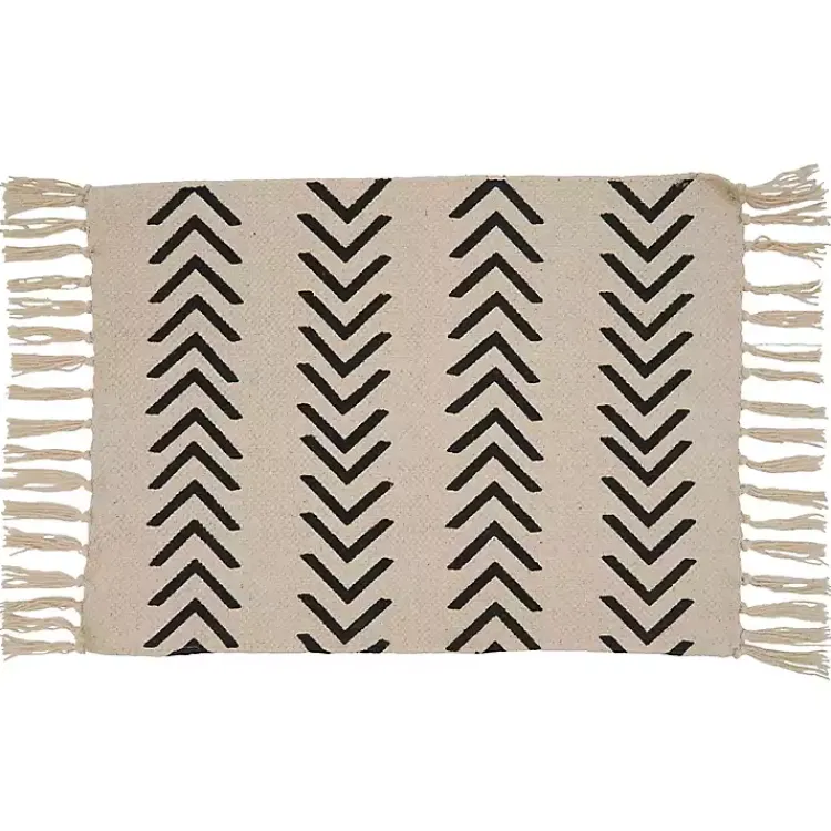 Table Linens-Kirklands Home Tan and Black Chevron Cotton Placemats, Set of 4