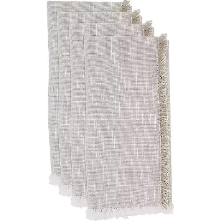 Table Linens-Kirklands Home Tan and White Two-Tone Fringe Napkins, Set of 4