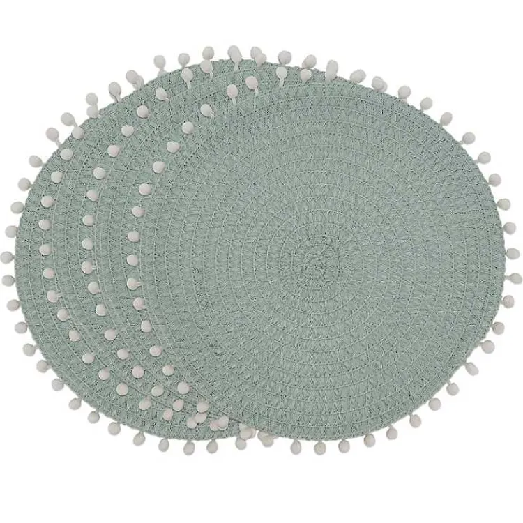 Table Linens-Kirklands Home Circular Pom Pom Placemats, Set of 4 Blue