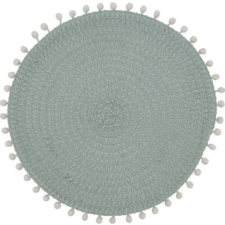 Table Linens-Kirklands Home Circular Pom Pom Placemats, Set of 4 Blue
