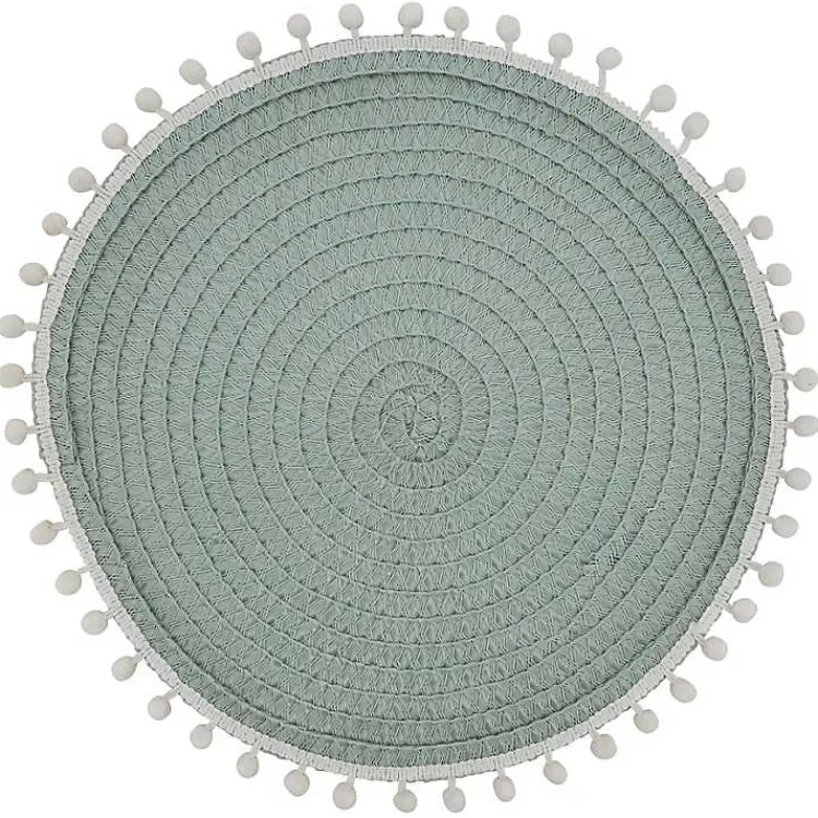 Table Linens-Kirklands Home Circular Pom Pom Placemats, Set of 4 Blue