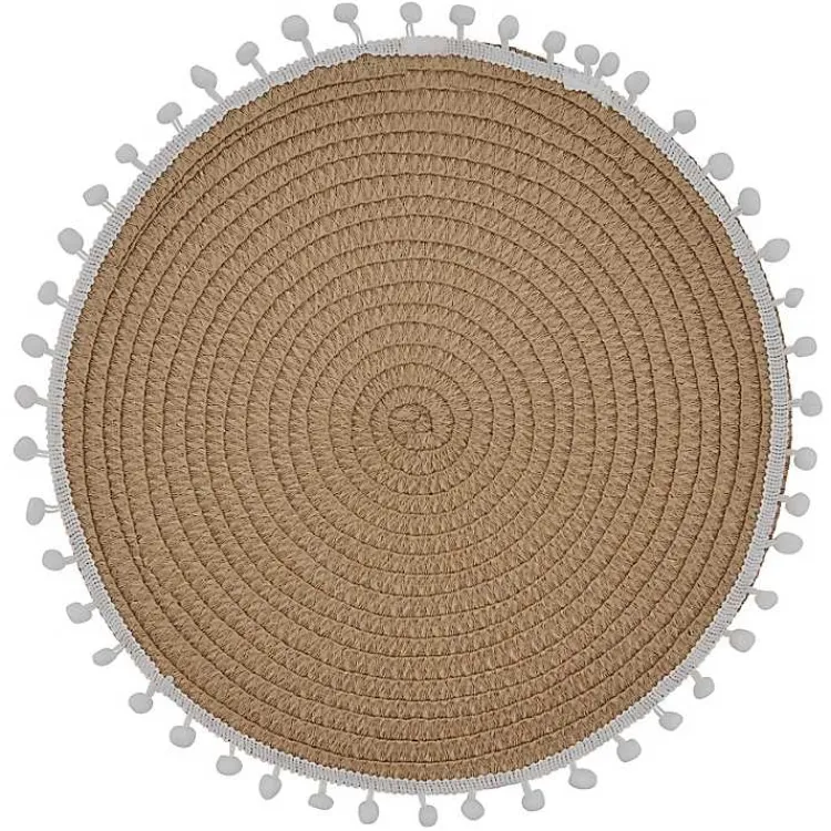 Table Linens-Kirklands Home Circular Pom Pom Placemats, Set of 4 Tan