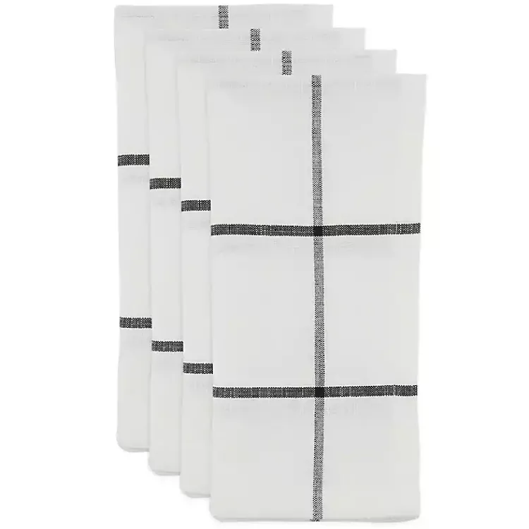 Table Linens-Kirklands Home White and Black Plaid Cotton Napkins, Set of 4