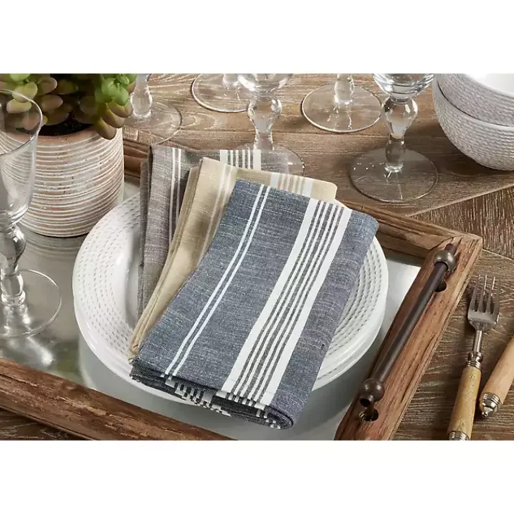 Table Linens-Kirklands Home and White Striped Napkins, Set of 4 Gray