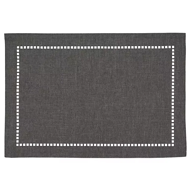 Table Linens-Kirklands Home Charcoal Laser-Cut Hemstitch Placemats, Set of 4 Gray
