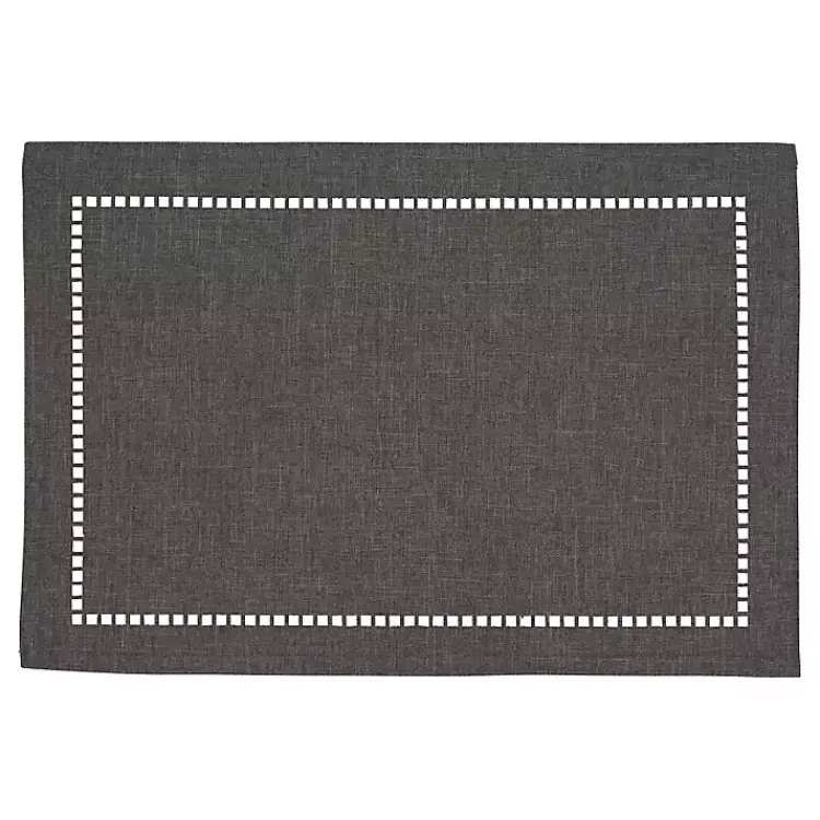 Table Linens-Kirklands Home Charcoal Laser-Cut Hemstitch Placemats, Set of 4 Gray