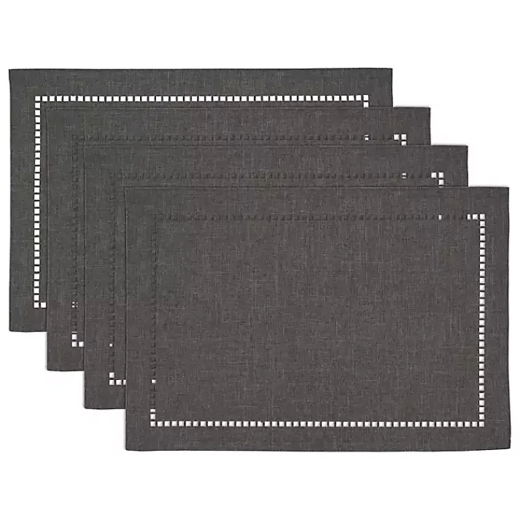 Table Linens-Kirklands Home Charcoal Laser-Cut Hemstitch Placemats, Set of 4 Gray