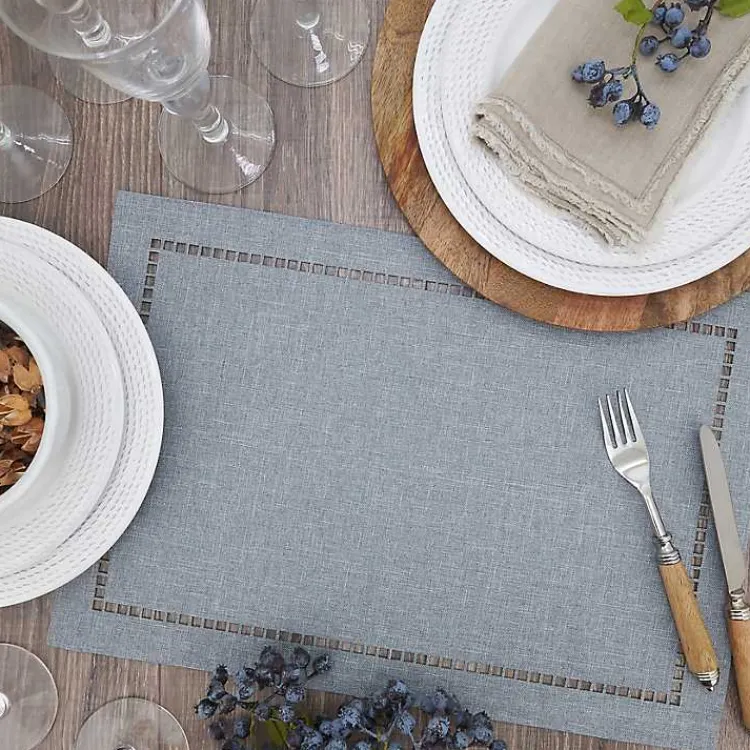 Table Linens-Kirklands Home Cool Laser-Cut Hemstitch Placemats, Set of 4 Gray
