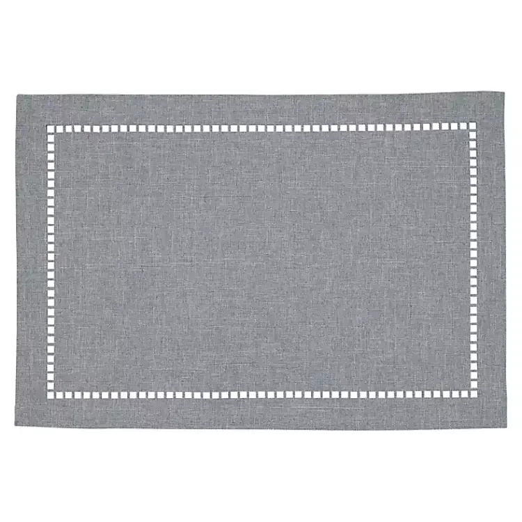 Table Linens-Kirklands Home Cool Laser-Cut Hemstitch Placemats, Set of 4 Gray