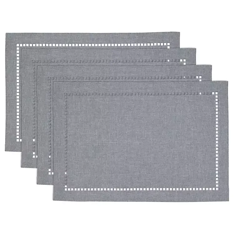 Table Linens-Kirklands Home Cool Laser-Cut Hemstitch Placemats, Set of 4 Gray