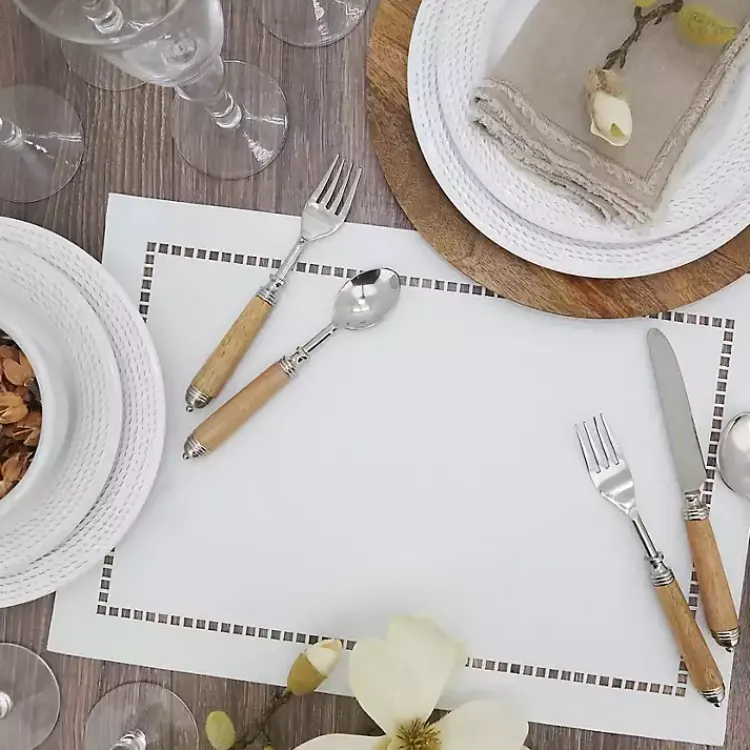 Table Linens-Kirklands Home Laser-Cut Hemstitch Placemats, Set of 4 White