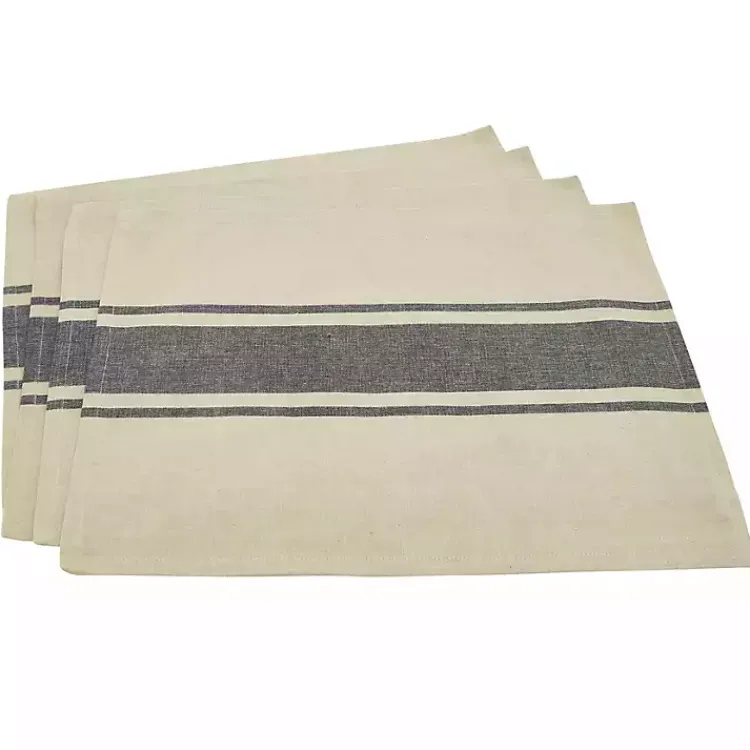 Table Linens-Kirklands Home Natural Ivory Banded Cotton Placemats, Set of 4