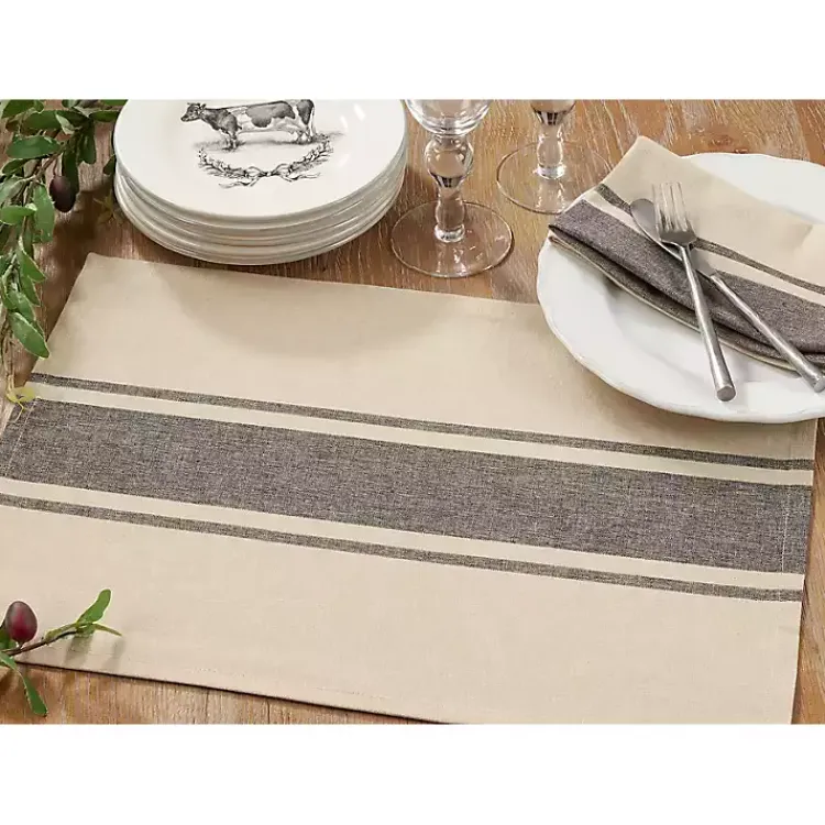 Table Linens-Kirklands Home Natural Ivory Banded Cotton Placemats, Set of 4