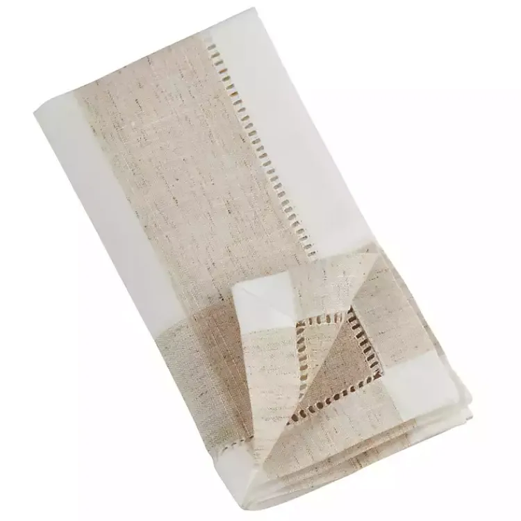 Table Linens-Kirklands Home Tan Hemstitch Embroidered Lemon Napkins, Set of 4