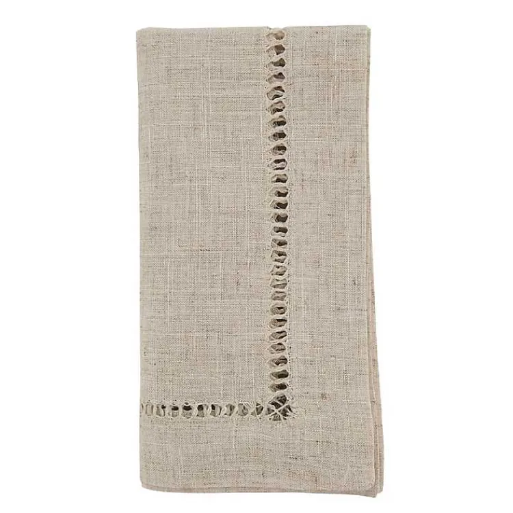 Table Linens-Kirklands Home Natural Hemstitch Boarder Napkins, Set of 12 Tan