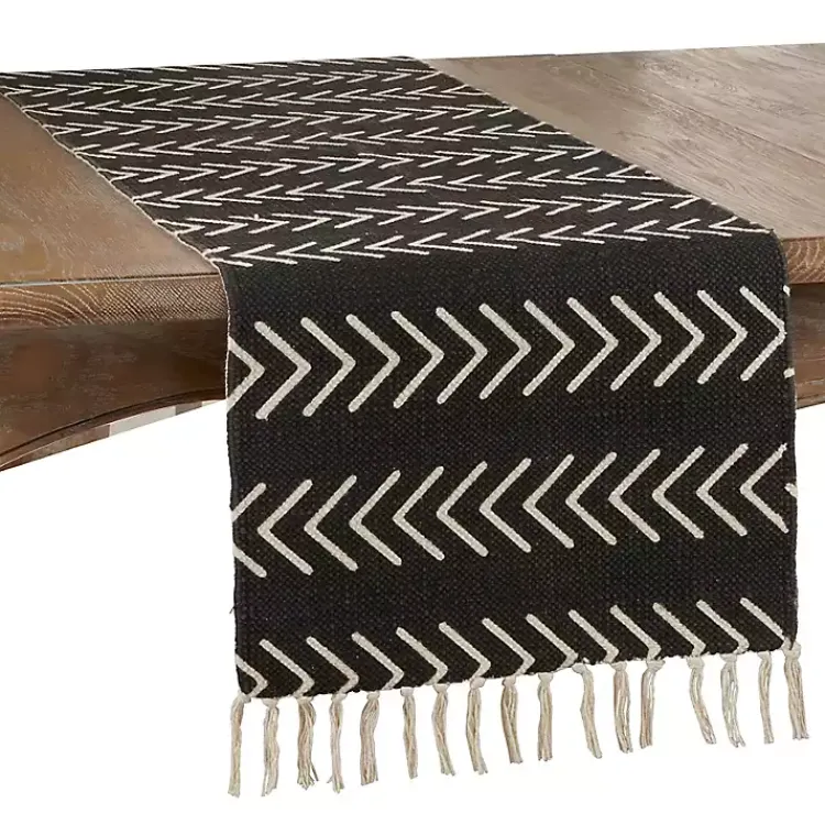 Table Linens-Kirklands Home Chevron Table Runner with Fringe Black