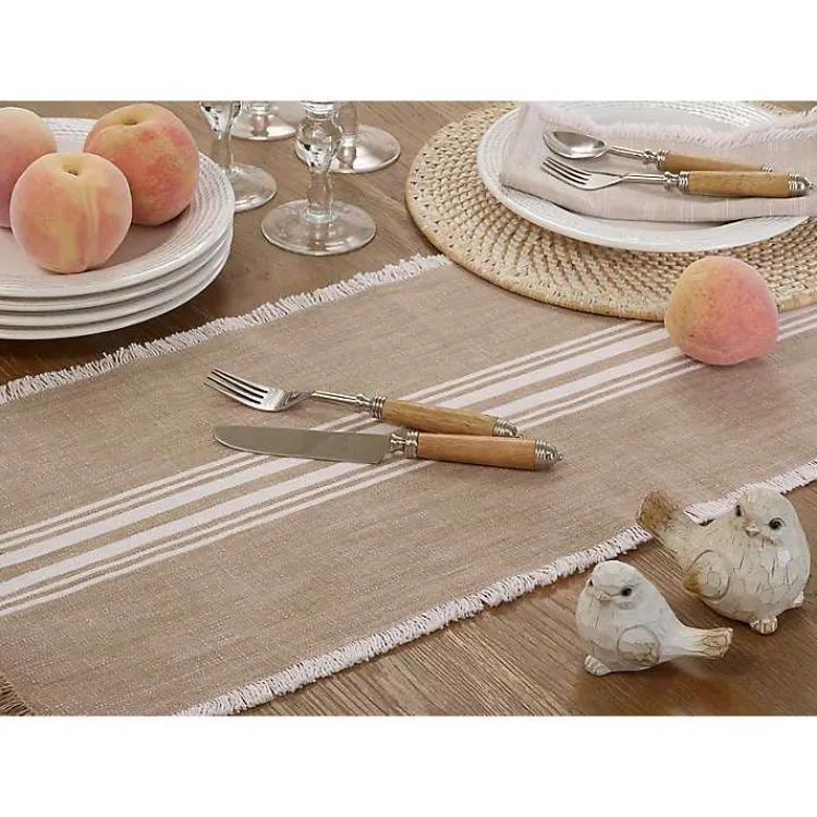 Table Linens-Kirklands Home Natural Striped Fringe Table Runner, 72 in. Tan