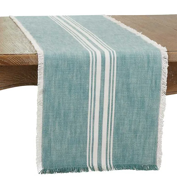 Table Linens-Kirklands Home Light Blue Striped Fringe Table Runner, 72 in.