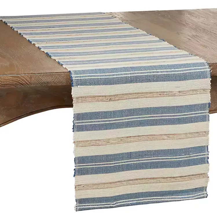 Table Linens-Kirklands Home Blue Long Striped Water Hyacinth Table Runner